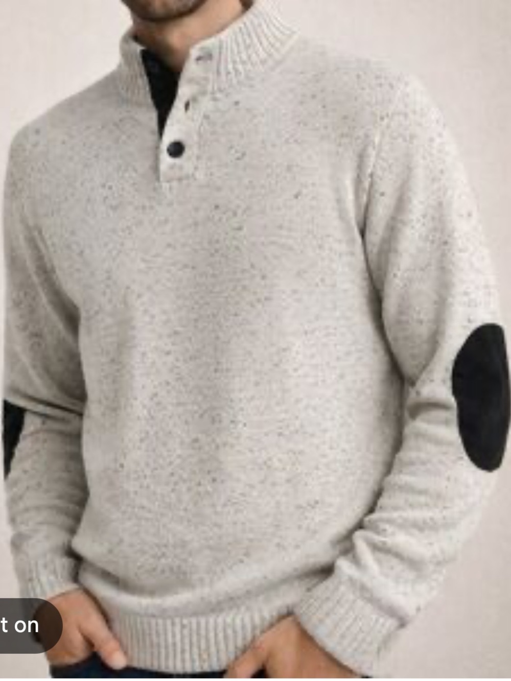 Chaps Men's Light Gray Henley Sweater with Black Elbow Patches men’s size XL